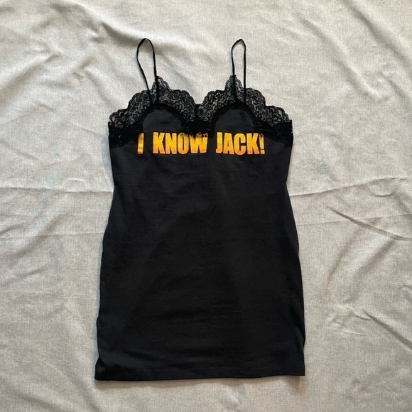 Conner Ives Lace trimmed black printed cotton jersey mini dress size medium - Picture 1 of 12